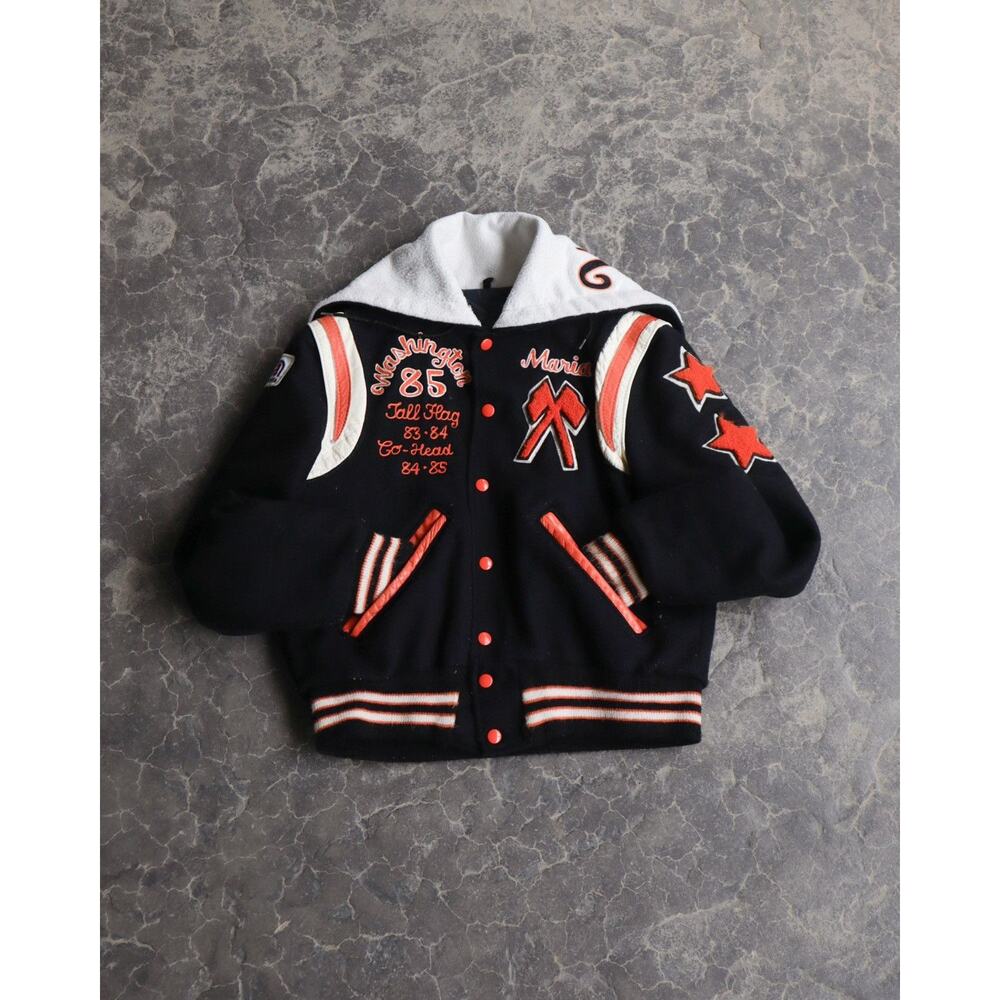 80s Vintage Varsity Hooded Cropped Navy Jacket - Women’s M